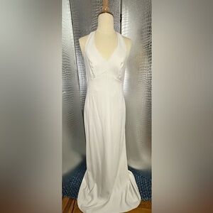 Dessy Collection Sleeveless Halter Top Cream Ivory White Dress Size 6